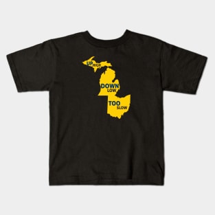 Up High Down Low Too Slow - Gold and Blue Kids T-Shirt